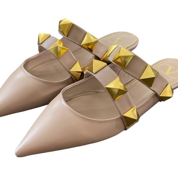 Valentino Beige Leather Rockstud-embellishment pointed-toe mules size 7.5 NEW! - Picture 11 of 12